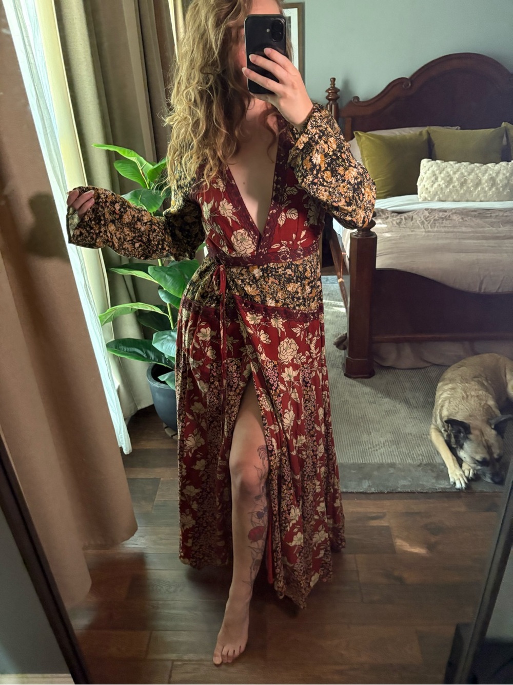 Free People Burgundy Floral Wrap Maxi Dress
